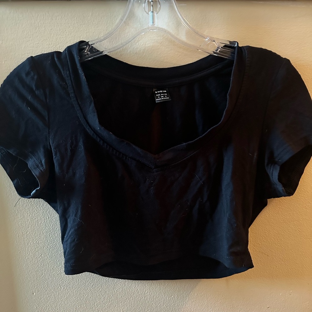 SHEIN Black Fitted Crop Top T-Shirt
